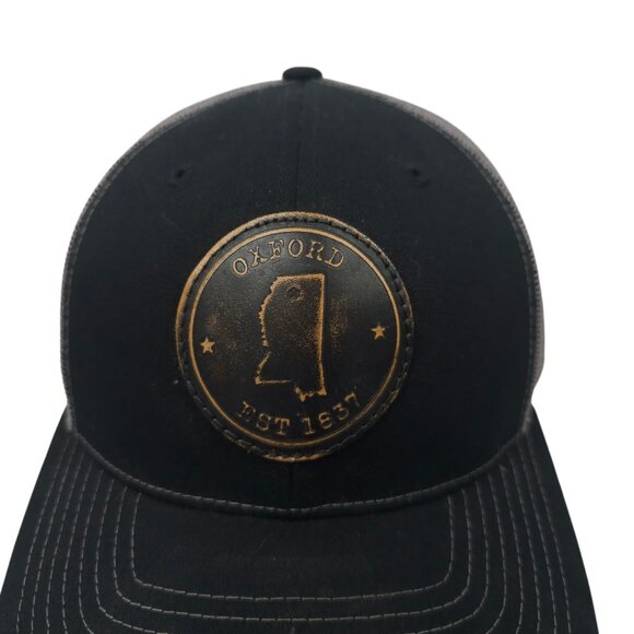 Richardson Oxford Round Patch Mesh Snapback Cap Trucker Baseball Hat Black Gray - Picture 7 of 14